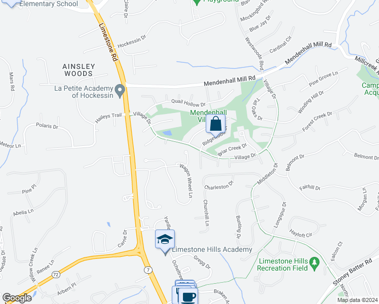 map of restaurants, bars, coffee shops, grocery stores, and more near 432 Scarecrow Court in Hockessin