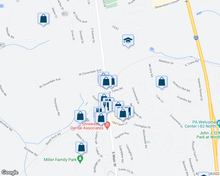 map of restaurants, bars, coffee shops, grocery stores, and more near 433 South Main Street in Shrewsbury