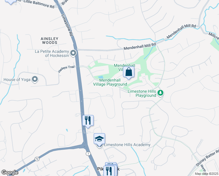 map of restaurants, bars, coffee shops, grocery stores, and more near 435 Scarecrow Court in Hockessin