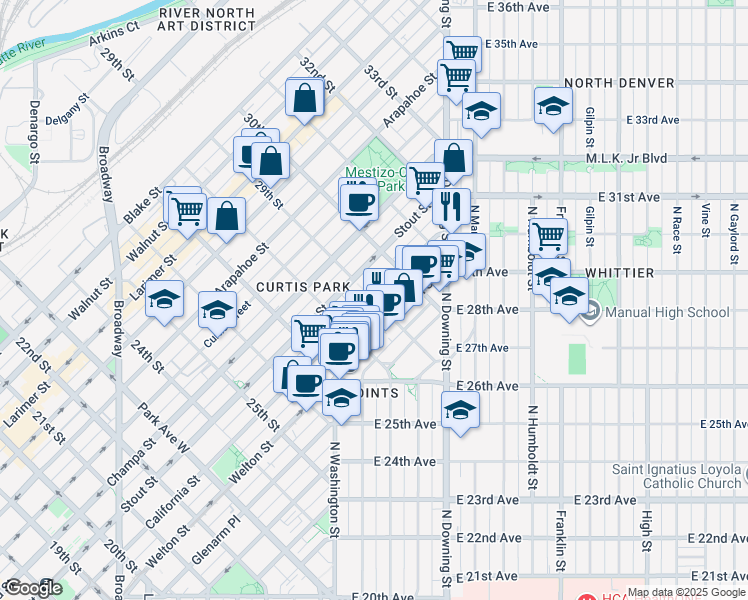 map of restaurants, bars, coffee shops, grocery stores, and more near 699 29th Street in Denver