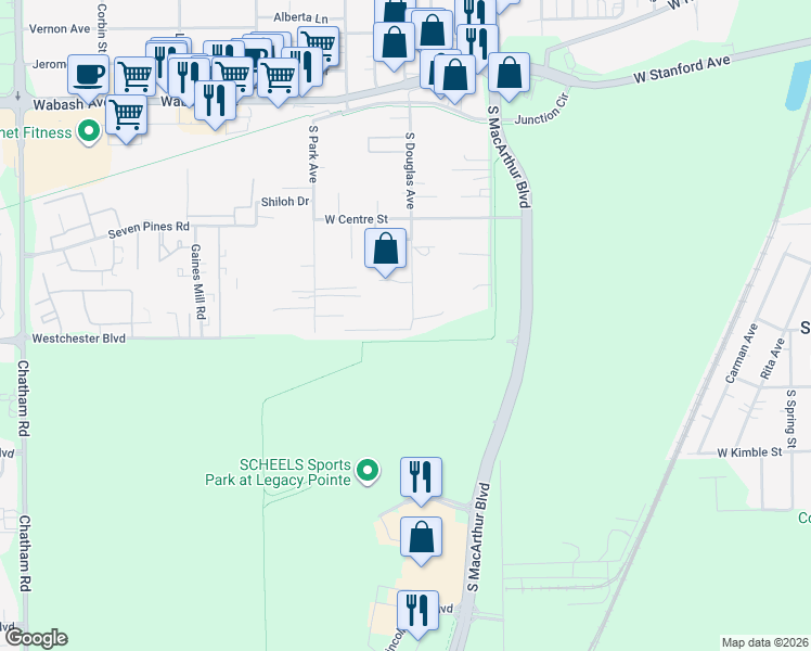 map of restaurants, bars, coffee shops, grocery stores, and more near 2 Salmon Court in Springfield