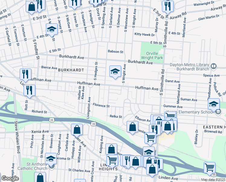 map of restaurants, bars, coffee shops, grocery stores, and more near 28 Seminary Avenue in Dayton