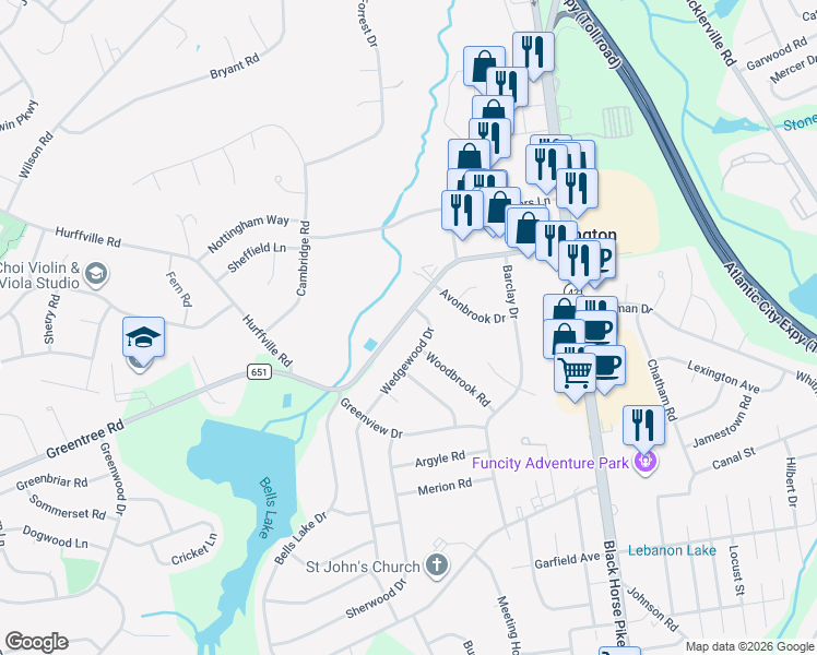 map of restaurants, bars, coffee shops, grocery stores, and more near 154 Greentree Road in Washington Township