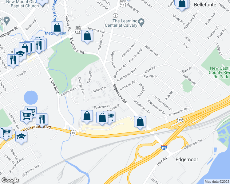map of restaurants, bars, coffee shops, grocery stores, and more near 5404 Highland Court in Wilmington