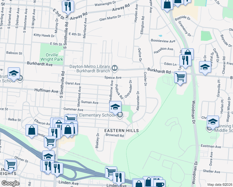 map of restaurants, bars, coffee shops, grocery stores, and more near 522 Pollock Road in Dayton