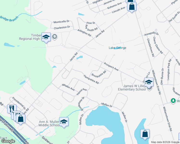 map of restaurants, bars, coffee shops, grocery stores, and more near 187 Hampshire Road in Sicklerville