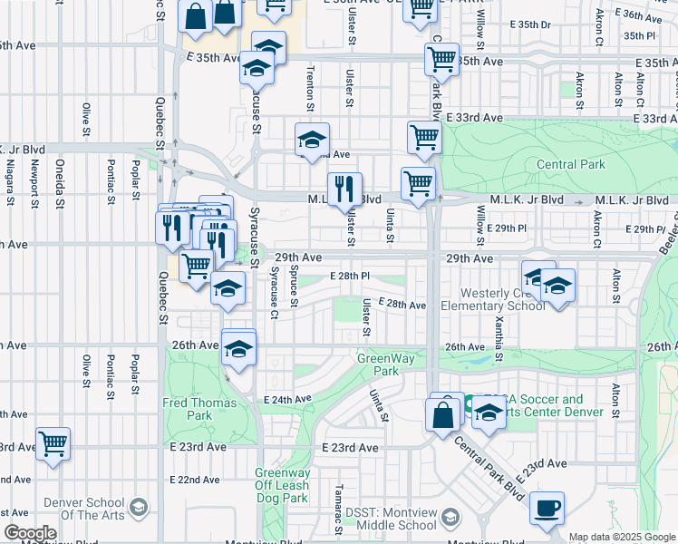 map of restaurants, bars, coffee shops, grocery stores, and more near 8049 28th Place in Denver