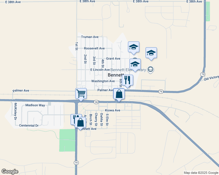 map of restaurants, bars, coffee shops, grocery stores, and more near 475 Palmer Avenue in Bennett