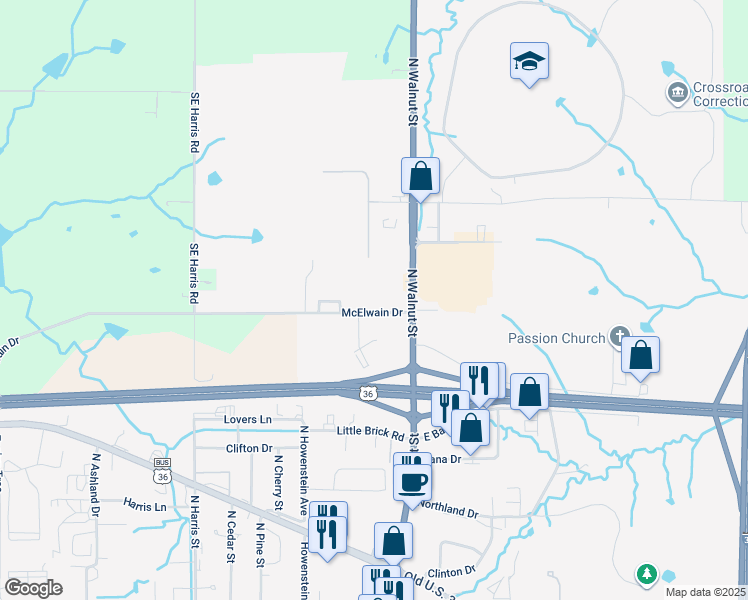 map of restaurants, bars, coffee shops, grocery stores, and more near 307 McElwain Drive in Cameron