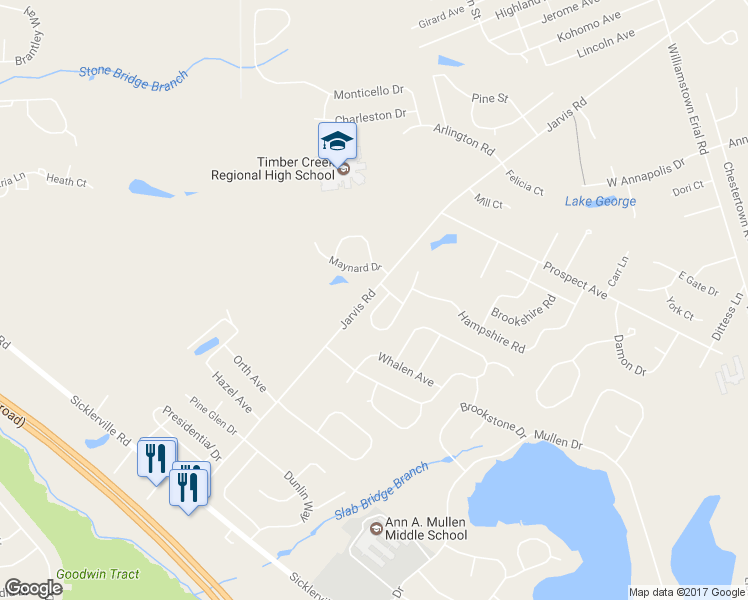 map of restaurants, bars, coffee shops, grocery stores, and more near 11 Berkshire Road in Sicklerville