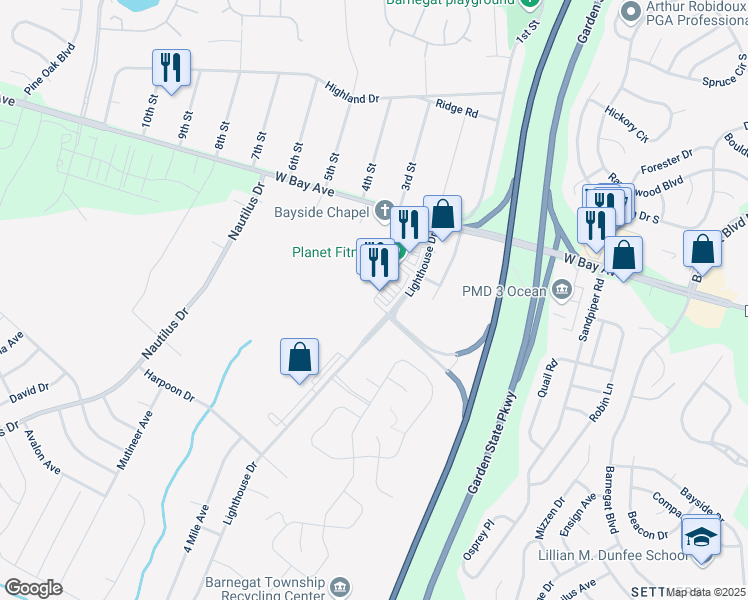 map of restaurants, bars, coffee shops, grocery stores, and more near 750 Lighthouse Drive in Barnegat Township