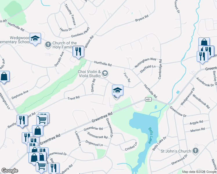 map of restaurants, bars, coffee shops, grocery stores, and more near 38 Country Club Road in Washington Township
