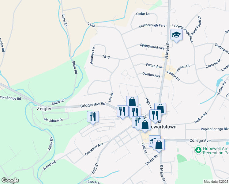 map of restaurants, bars, coffee shops, grocery stores, and more near 75 Lee Street in Stewartstown