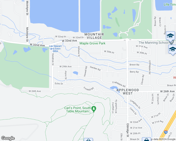 map of restaurants, bars, coffee shops, grocery stores, and more near 2780 Howell Rd in Golden
