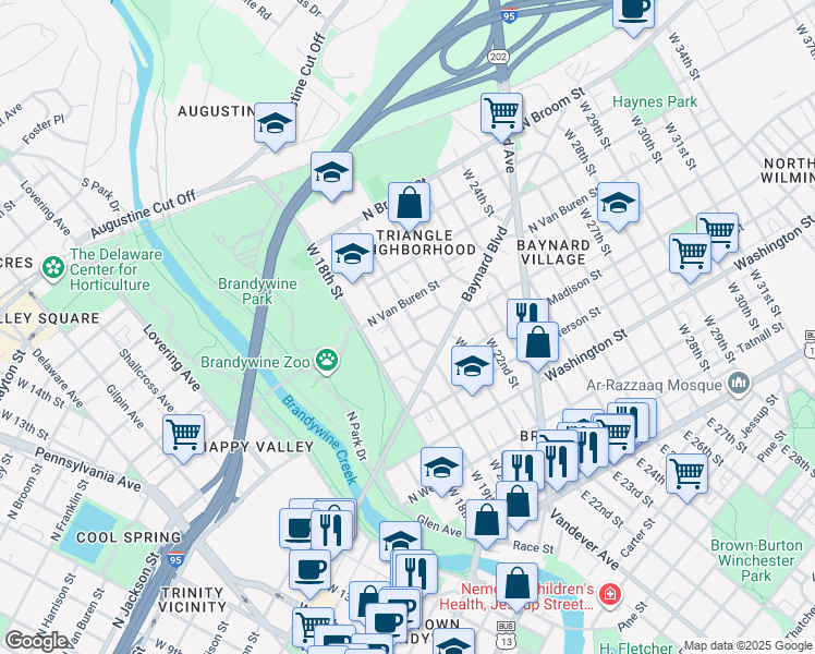 map of restaurants, bars, coffee shops, grocery stores, and more near 607 West 20th Street in Wilmington