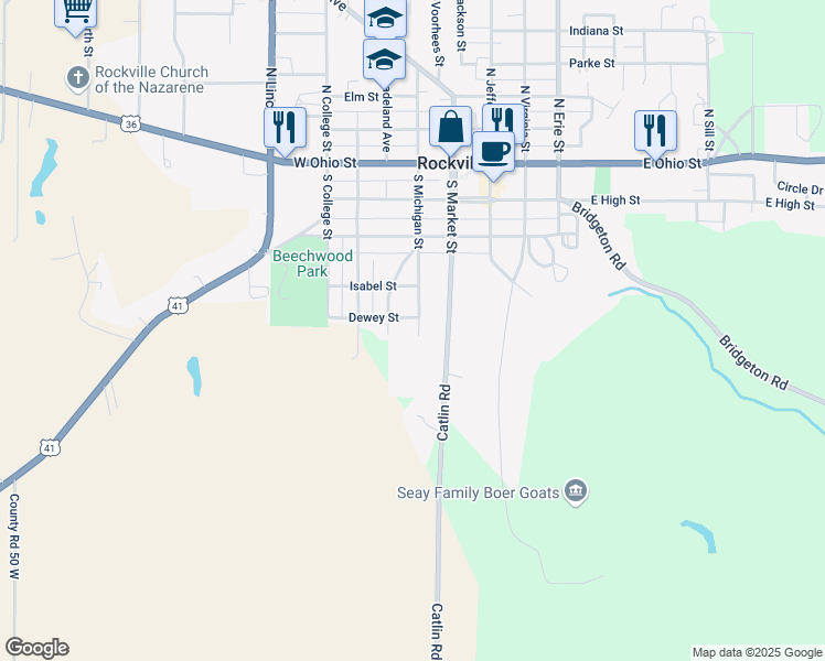 map of restaurants, bars, coffee shops, grocery stores, and more near 608 South Michigan Street in Rockville