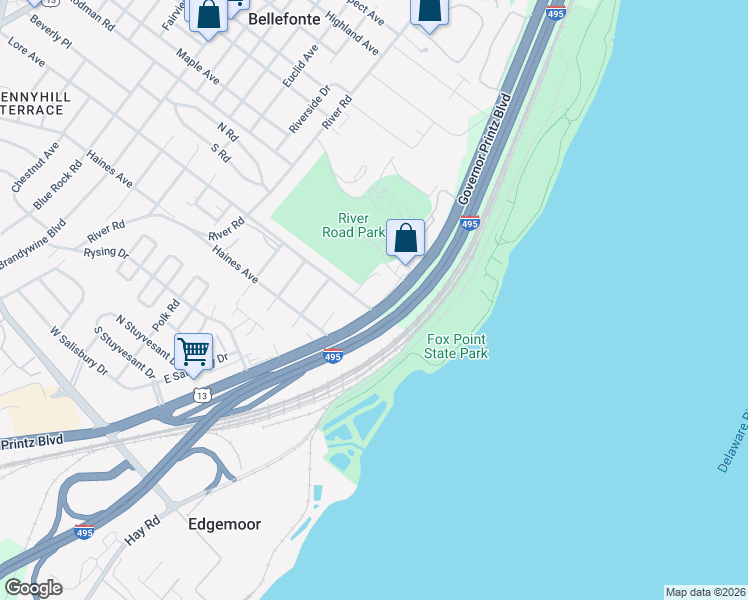 map of restaurants, bars, coffee shops, grocery stores, and more near 5101 Governor Printz Boulevard in Wilmington