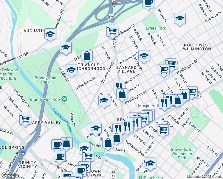 map of restaurants, bars, coffee shops, grocery stores, and more near 502 McCabe Avenue in Wilmington