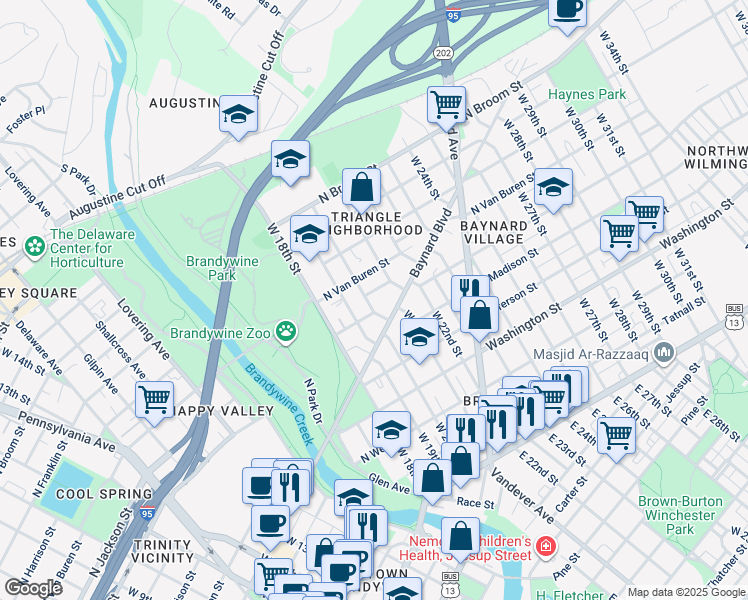 map of restaurants, bars, coffee shops, grocery stores, and more near 607 West 20th Street in Wilmington