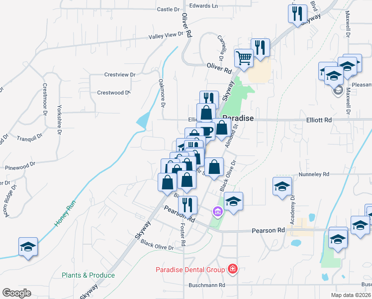 map of restaurants, bars, coffee shops, grocery stores, and more near 639 Boquest Boulevard in Paradise