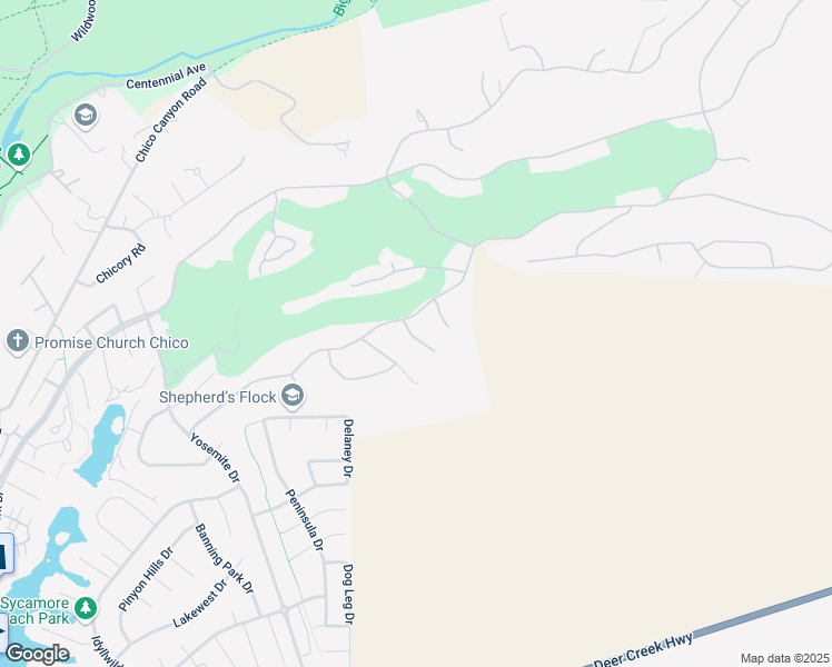 map of restaurants, bars, coffee shops, grocery stores, and more near 5 Hidden Brooke Way in Chico