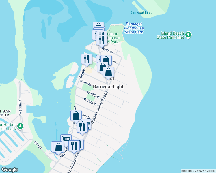 map of restaurants, bars, coffee shops, grocery stores, and more near in Barnegat Light