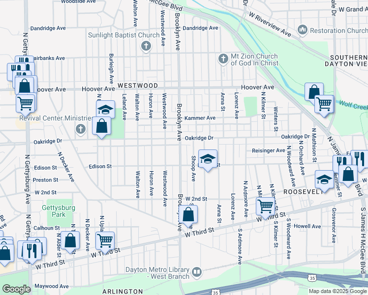 map of restaurants, bars, coffee shops, grocery stores, and more near 348 Brooklyn Avenue in Dayton