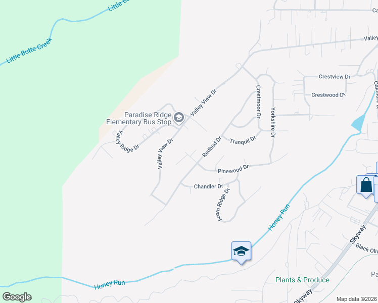 map of restaurants, bars, coffee shops, grocery stores, and more near 231 Pinewood Drive in Paradise