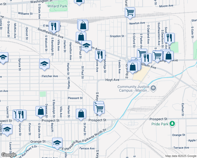 map of restaurants, bars, coffee shops, grocery stores, and more near 716 South Keystone Avenue in Indianapolis
