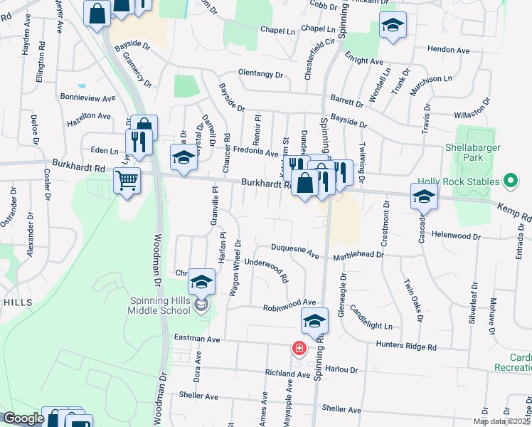 map of restaurants, bars, coffee shops, grocery stores, and more near 5299 Flamingo Ct in Dayton