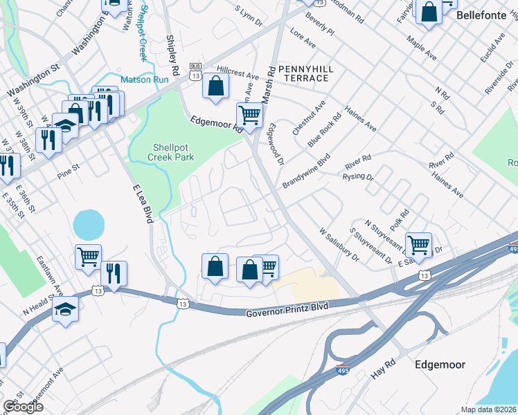 map of restaurants, bars, coffee shops, grocery stores, and more near 200 Clifton Park Circle in Wilmington