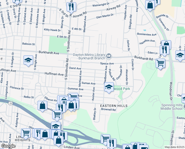 map of restaurants, bars, coffee shops, grocery stores, and more near 524 Kester Avenue in Dayton