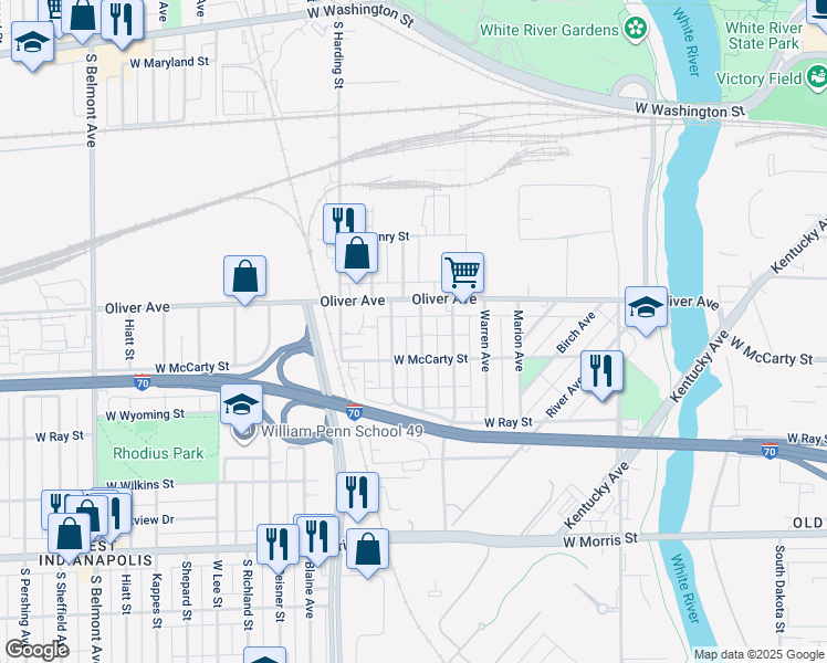 map of restaurants, bars, coffee shops, grocery stores, and more near 637 Arbor Avenue in Indianapolis