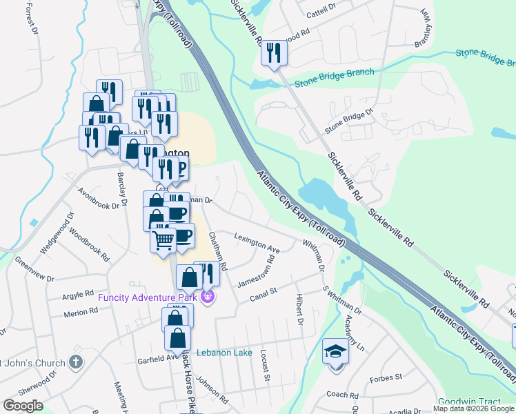 map of restaurants, bars, coffee shops, grocery stores, and more near 22 Alden Road in Washington Township