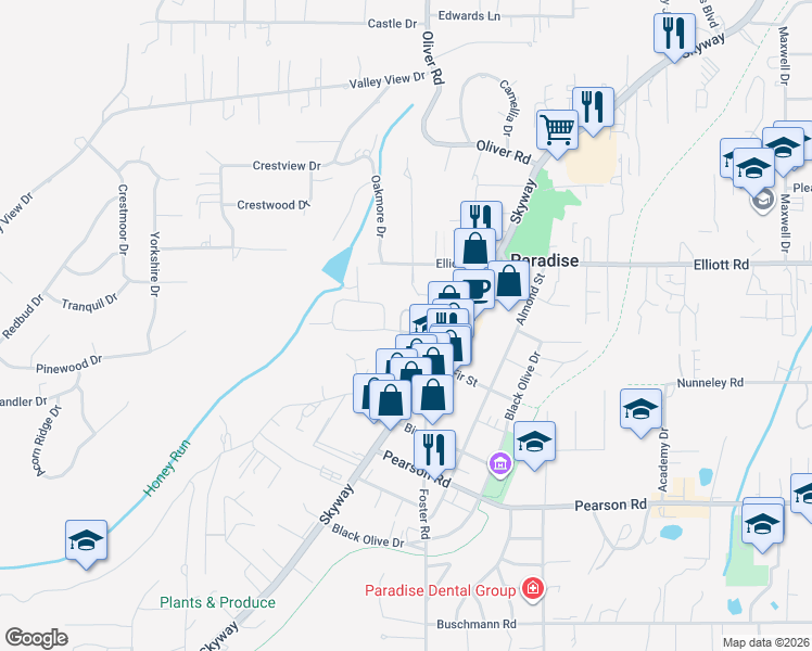 map of restaurants, bars, coffee shops, grocery stores, and more near 609 Boquest Boulevard in Paradise