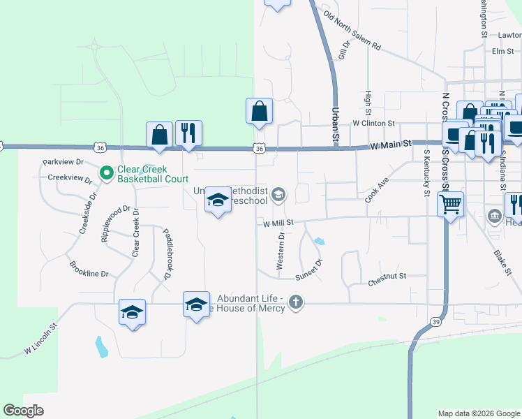map of restaurants, bars, coffee shops, grocery stores, and more near 341 Mackey Road in Danville