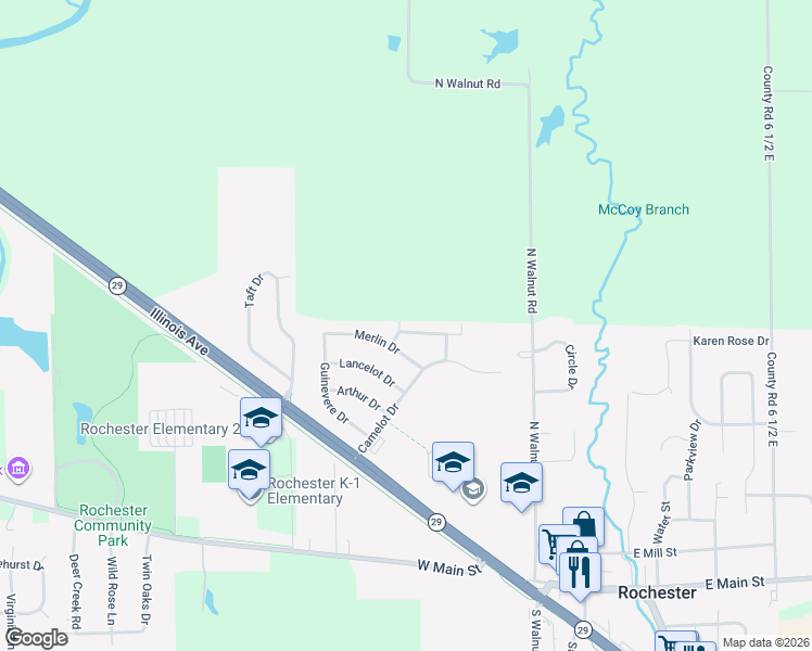 map of restaurants, bars, coffee shops, grocery stores, and more near 40 Galahad Drive in Rochester