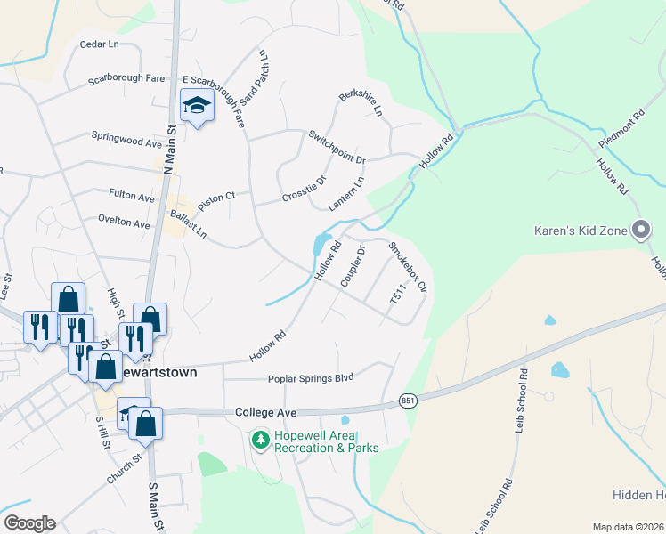 map of restaurants, bars, coffee shops, grocery stores, and more near 458 Hollow Rd in Stewartstown