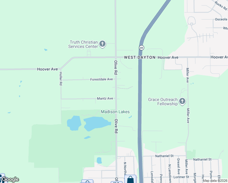 map of restaurants, bars, coffee shops, grocery stores, and more near 735 Olive Road in Dayton