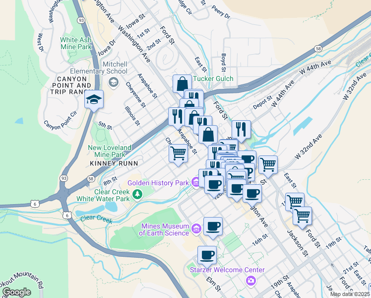map of restaurants, bars, coffee shops, grocery stores, and more near in Golden
