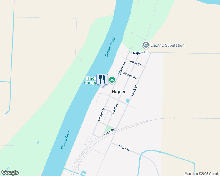 map of restaurants, bars, coffee shops, grocery stores, and more near Clinton Street in Bluffs