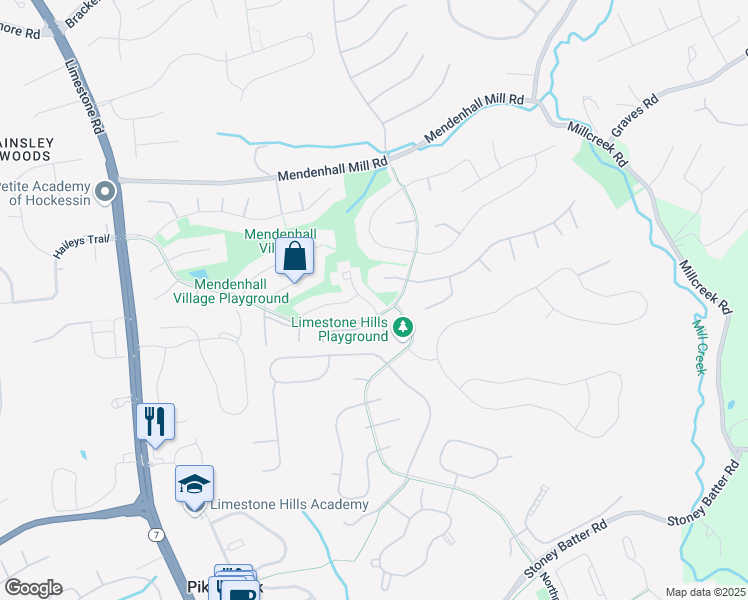 map of restaurants, bars, coffee shops, grocery stores, and more near 811 Stockbridge Drive in Hockessin