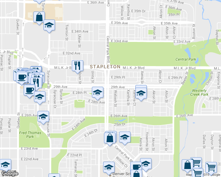 map of restaurants, bars, coffee shops, grocery stores, and more near in Denver