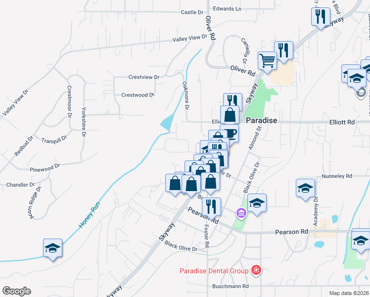 map of restaurants, bars, coffee shops, grocery stores, and more near 467 Boquest Boulevard in Paradise