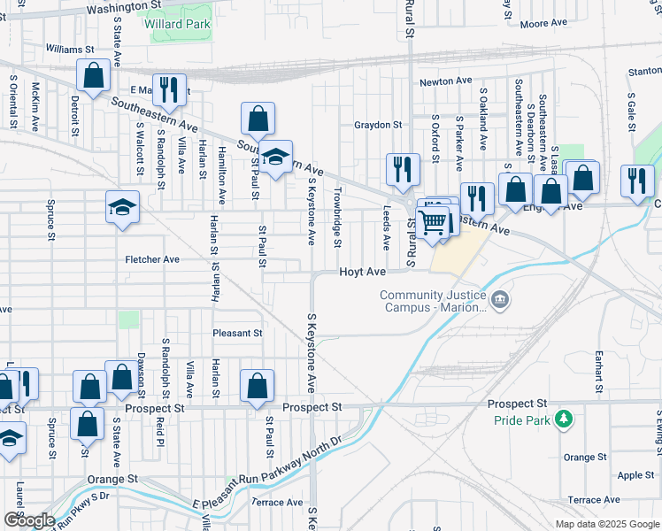 map of restaurants, bars, coffee shops, grocery stores, and more near 716 South Keystone Avenue in Indianapolis