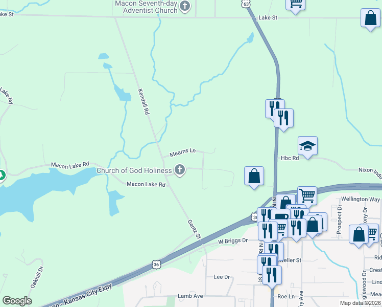 map of restaurants, bars, coffee shops, grocery stores, and more near 506 Mearns Lane in Macon