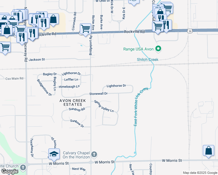 map of restaurants, bars, coffee shops, grocery stores, and more near 8629 Lighthorse Drive in Indianapolis