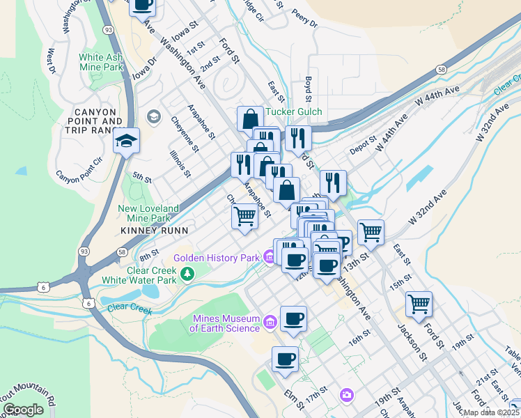map of restaurants, bars, coffee shops, grocery stores, and more near in Golden