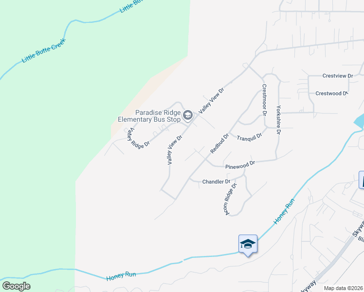 map of restaurants, bars, coffee shops, grocery stores, and more near 122 Valley View Drive in Paradise