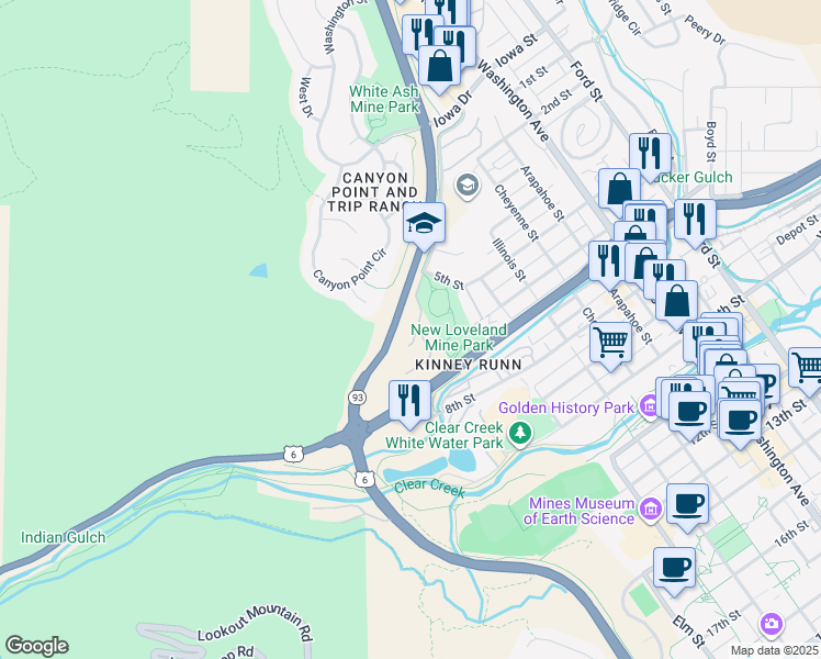 map of restaurants, bars, coffee shops, grocery stores, and more near 516 High Point Drive in Golden